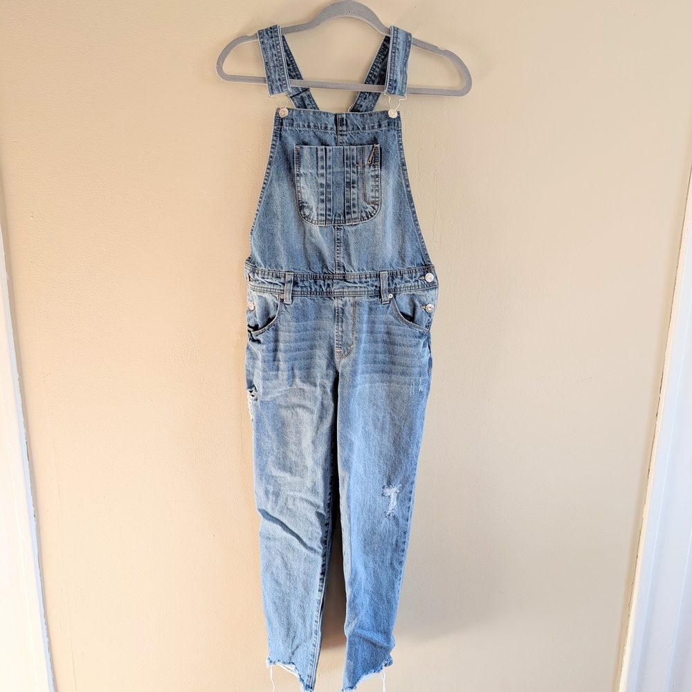 Kensie Distressed Blue Denim Overalls Size 4/27
